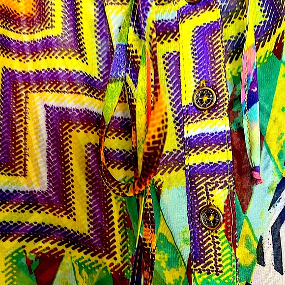 🌈EUC LE ElliottLauren BohemianStyleFabulousColors. SheerPuffySleevesCurved Hem - Picture 7 of 11